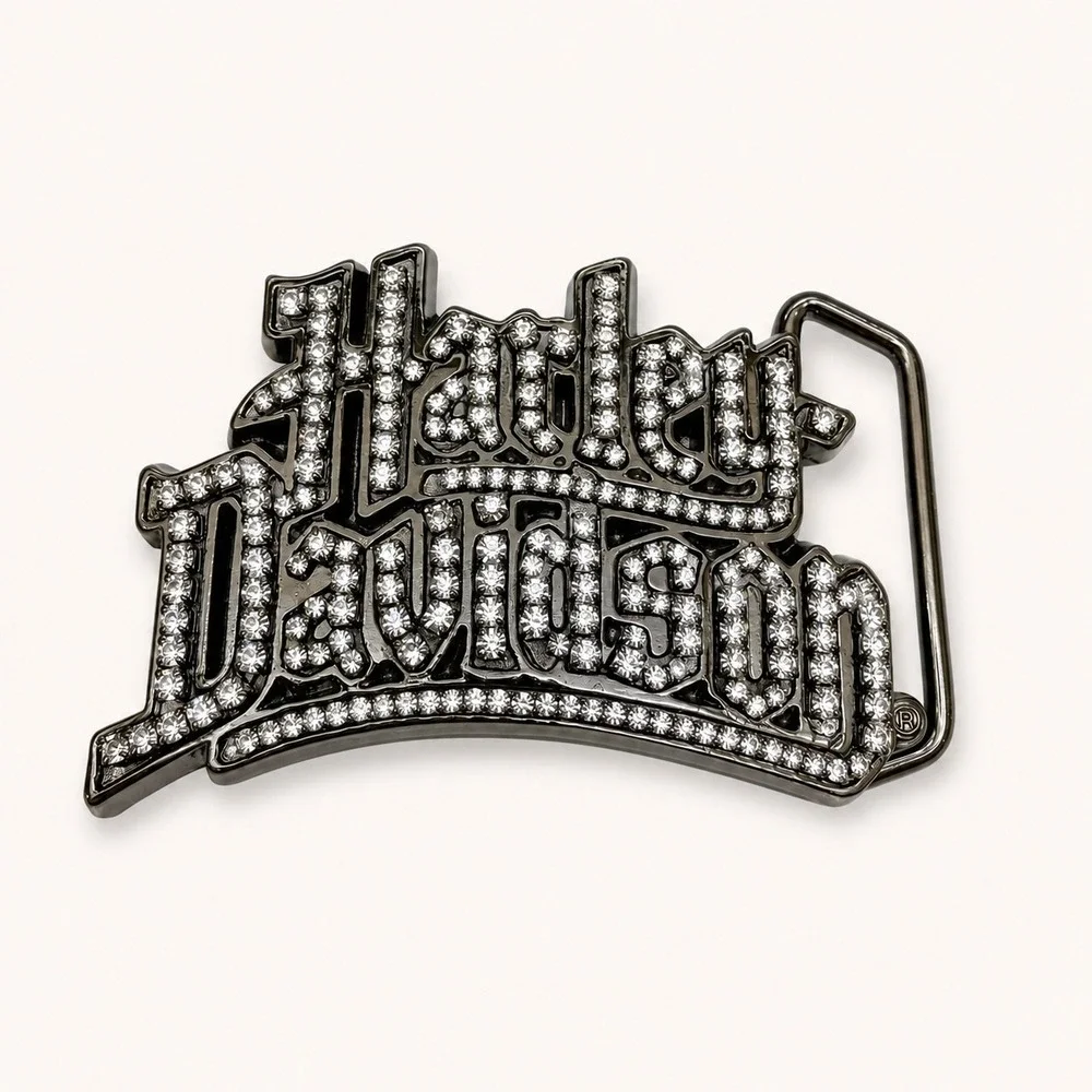 Vintage Y2K Harley Davidson Womens‎ Belt Buckle Rhinestone Bling Gunmetal Moto